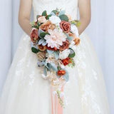 White cascade bouquet, Bridal cascading bouquet, Terracotta bridal bouquet, Rust orange bridal bouquet, Artificial wedding bouquet