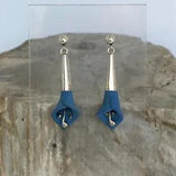 Sterling Silver 925 1.5" Blue Resin 3D Calla Lily Floral Flower Dangle Earrings
