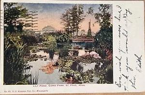 St Paul Minnesota Como Park Lily Pond Scenic View Vintage Postcard c1900