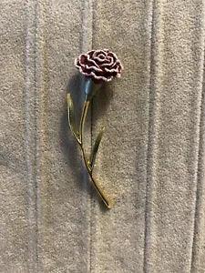 Vintage gold tone hand painted carnation flower brooch
