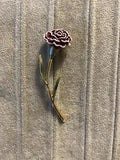 Vintage gold tone hand painted carnation flower brooch