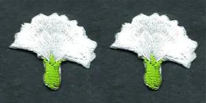 1" Blooming White Carnation Flower Green Stem Embroidered patches Lot of 2