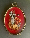 Vintage Framed Dried Flowers Ladybug Small Oval Dome Glass Gold Cottage Decor