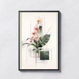 Pink modern plant print Floral bauhaus print Modernism Printable Floral meeting room print Modern girly print  Sage green and pink orchid