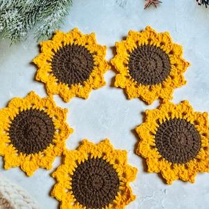 Handmade Crochet Sunflower Coaster, Set Coasters,  crochet coasters gift for mom, Knitted Sunflowers set, Birthday Day gift,Anniversary gift