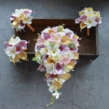 Rose Gold Wedding Bouquet, Gold Bridal Bouquet, Real Touch Roses, Calla Lilies, Plumerias Beach Wedding Bouquet