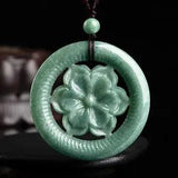 Natural Grade A Jade Jadeite Lucky Gift Perfect Peony Flower Circle Pendant
