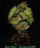 14.5" China Natural Xiu Jade Carving Rich Peony Flower Bottle Vase Statue