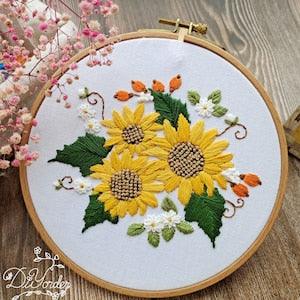 Sunflower Embroidery-Handmade Embroidery -Embroidery Kit -Wall decor-Birthday gift- Kids Craft-Needlework Kit-Handmade with love- Needlework