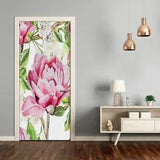 ?3D Home Art Door Self Adhesive Removable Sticker Living room Flowers Plant Peony