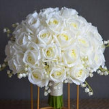 12" Ivory Real Touch Roses Bridal Bouquet, White Lily Of Valley Wedding Bouquets, Off White Roses Artificial Flowers Bouquets