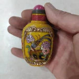 Chinese Bejing Glass?Snuff Bottle Carved Magpie Peony Flower Painted Gilding Art
