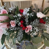 Faux Floral Rose Bouquet, Red and Pink Rose Floral Planter, Housewarming Gift, Forever Keepsake, Home Decor, Christmas Tabletop Arrangement