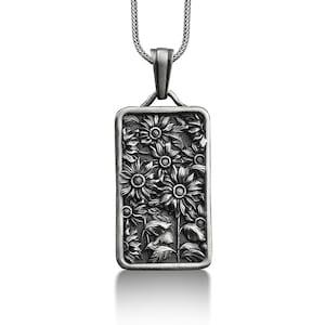 Sunflower 925 Silver Engraved Necklace, Sterling Silver Sunflower Jewelry, Dainty Necklace, Customizable Necklace, Personalized Gift