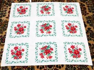 VTG 40'S 50'S PRINT COTTON TABLECLOTH RED LILY 46" X 52" NICE!