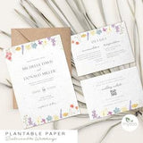 Plantable Wildflowers Wedding Invitation Set, Boho Floral Seeded Paper invitations, rsvp and detail card, Printed Invitation