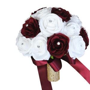 10inch Handcrafted rose bouquet with rhinestone-classic elegant artificial rose bouquet