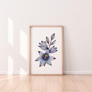 Blue Sun Orchid Watercolour Prints Australian Botanical Floral Wall Art A5 A4 A3 A2