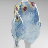 Sunflower Silk Scarf Blue for Women Handmade, Hand painted Silk Scarf Square Sunflower Gifts for her Silk Shawl Wrap Silk HeadScarf Mom Gift