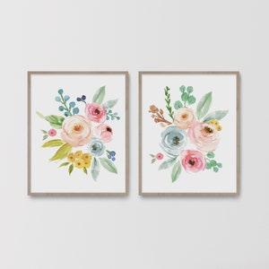Watercolor Peony Paintings, Floral Bouquet, Bedroom Wall Decor, Blush Pink Flower, Baby Girl Nursery Wall Art, Home Decor Gift, Printable