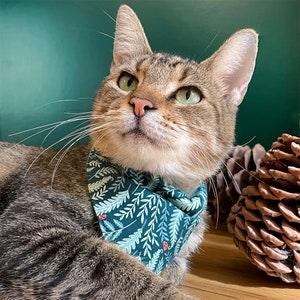 Cat Bandana - "Eden" - Dark Green & Sage Botanical Bandana for Cat + Small Dog / Fern, Forest, Holiday / Over-the-Collar Bandana