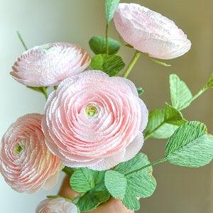 Pink Crepe Paper Ranunculus Paper Fake Bridal Flower For Her Unique paper Bouquet Bright Paper Flowers