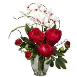 1175-RD Peony and Orchid Silk Flower Arrangement, Red,29" x 10.25" x 10.25"