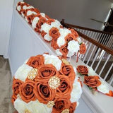 Burnt Orange & Ivory real touch rose Wedding Bouquet