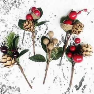 5Pcs/Set Christmas Santa Pinecone Branches Plastic Dried Flower Greeting Card