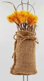 Handmade Burlap Bag with Dried Yellow Gold Flowers Wire Hanger Jute Bow 8"L USA