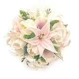 Real Touch Artificial White & Blush Tiger Lily Peonies Roses Hops Bridal Cascade Bouquet Bridesmaids Bouquet Prom Wedding Flower Centerpiece