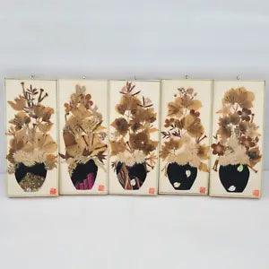 Framed Wood Dried Pressed Flower Wall D???cor Frames Chinese Lot of 5 Red Signed