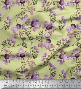 Soimoi Cotton Poplin Fabric Leaves & Peony Floral Print Fabric by-ySd