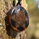 Seed of Life Pendant - Necklace with Dragons Blood Jasper - Pyrite - Shungite