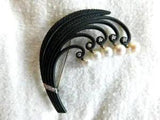 Art Deco MARSH & CO Blackened Steel Gold Diamond Pearl Pin-Lily of the Valley