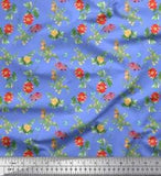 Soimoi Blue Viscose Chiffon Fabric Leaves & Peony Floral Print Fabric-5pZ