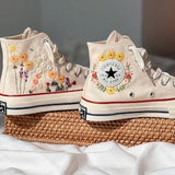 Embroidered Converse/Sunflower Converse/Custom Converse Pet/Embroidered Converse High Tops Butterfly Cat And Sweet Sunflower Garden/Gifts