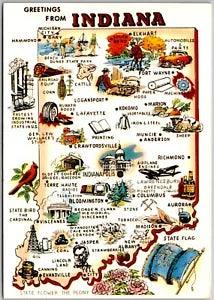 Postcard: Indiana - Hoosier State, Landmarks, Cardinal Bird, Peony Flower A152