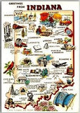 Postcard: Indiana - Hoosier State, Landmarks, Cardinal Bird, Peony Flower A152