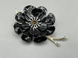 Vintage Signed Coro Black Carnation Flower Brooch CUTE Silver tone 3 1/2in???