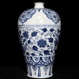 16.3" Antique yuan dynasty Porcelain Blue white Phoenix peony flowers plum vase