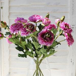 Ranunculus with Leaves and Bud, Artificial Flower Craft, Home Floral Decor, Bridal Bouquet Filler, Party Bloom Arrangement Centerpiece, Gift