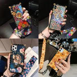Luxury Blu-ray Flower Pattern Square Phone Case Cover For iPhone 15 11 13 14 12