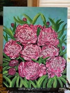 "Pink Peonies??? Acrylic on canvas hand painted Original 16x20 Landscape Flowers