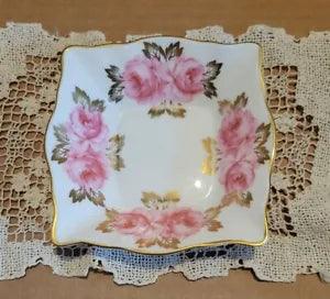 ROYAL CHELSEA Bone China SQUARE DISH Made in England 4 7/8" pink peonies Flowers