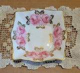 ROYAL CHELSEA Bone China SQUARE DISH Made in England 4 7/8" pink peonies Flowers