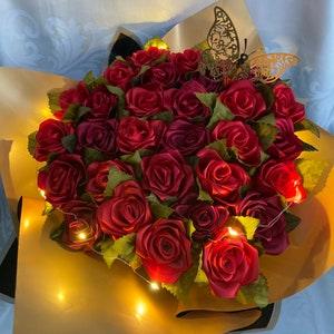 Light Up Bouquet, Red Burgundy Eternal Rose Bouquet, Ever Lasting Roses, 30 Rose Bouquet, Ramo Buchon, Romantic Bouquet, Flashing Bouquet