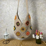 Crochet shoulder bag, Granny square bag, Bohemian style purse, Gift for mother, Sunflower vintage bag, Afghan Bag, Gift for her, Woman purse