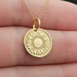 Dainty 14k Solid Gold Sunflower Pendant , Personalized Sunflower Necklace, Sunflower Coin