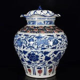 16.9" Old Antique yuan dynasty Porcelain Blue white kylin flower peony Lotus Pot